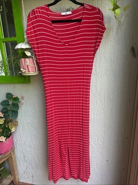 Mango Red Striped Midi Dress